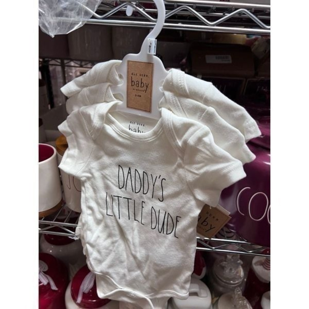 Rae Dunn Baby Bodysuits 3 Pack Daddys Little Dude White 0-3 Months New NWT